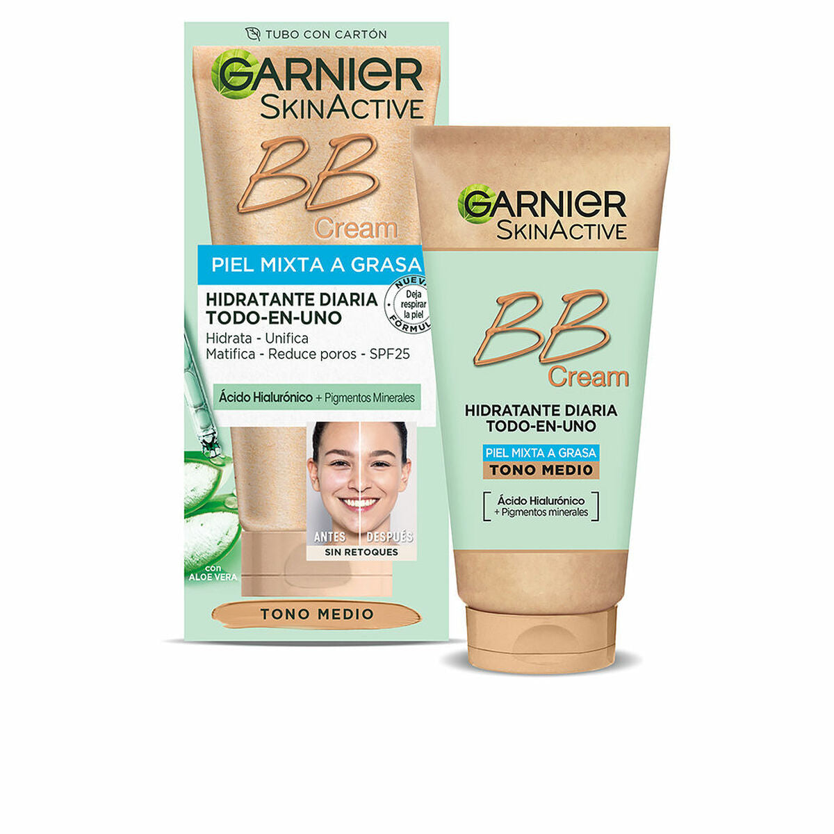 Hydrating Cream with Colour Garnier Skinactive Bb Cream Combination Skin Oily skin Medium 50 ml Spf 25 Garnier