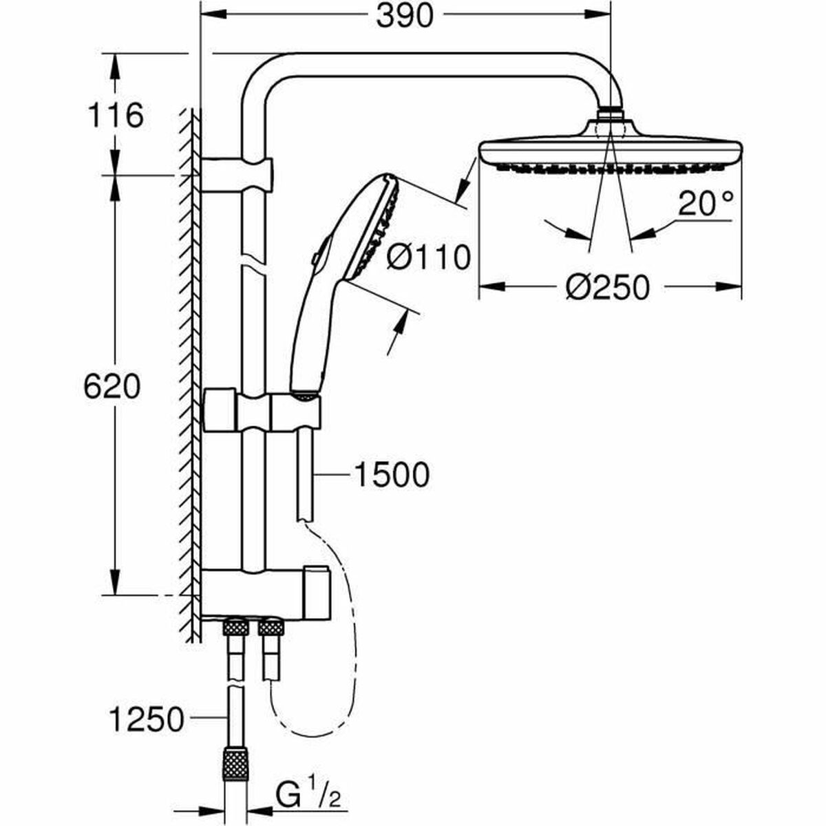 Shower Column Grohe Vitalio Start System 250 Silicone Grohe