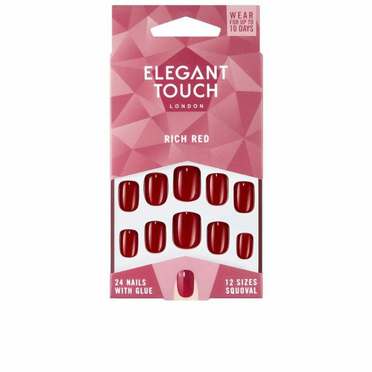 False Nails Elegant Touch Polished Colour Rounded Rich Red (24 uds)