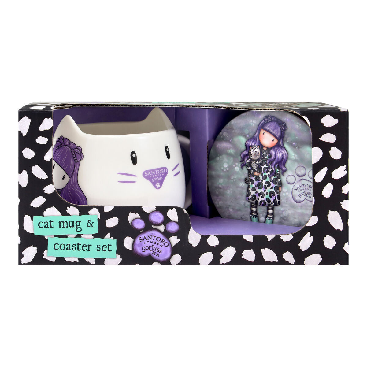 Cup with Plate Gorjuss Smitten kitten White Black Ceramic Coasters Cup Gorjuss