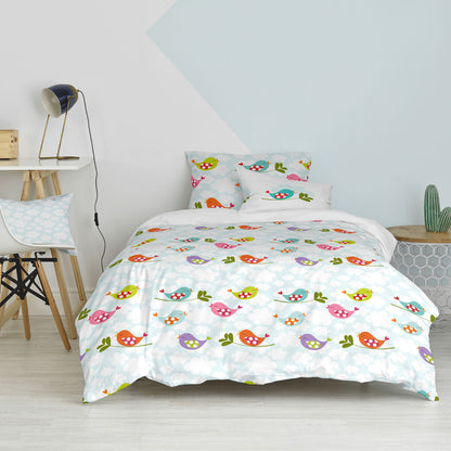 Duvet cover set HappyFriday Mr Fox Little birds Multicolour Single 2 Pieces