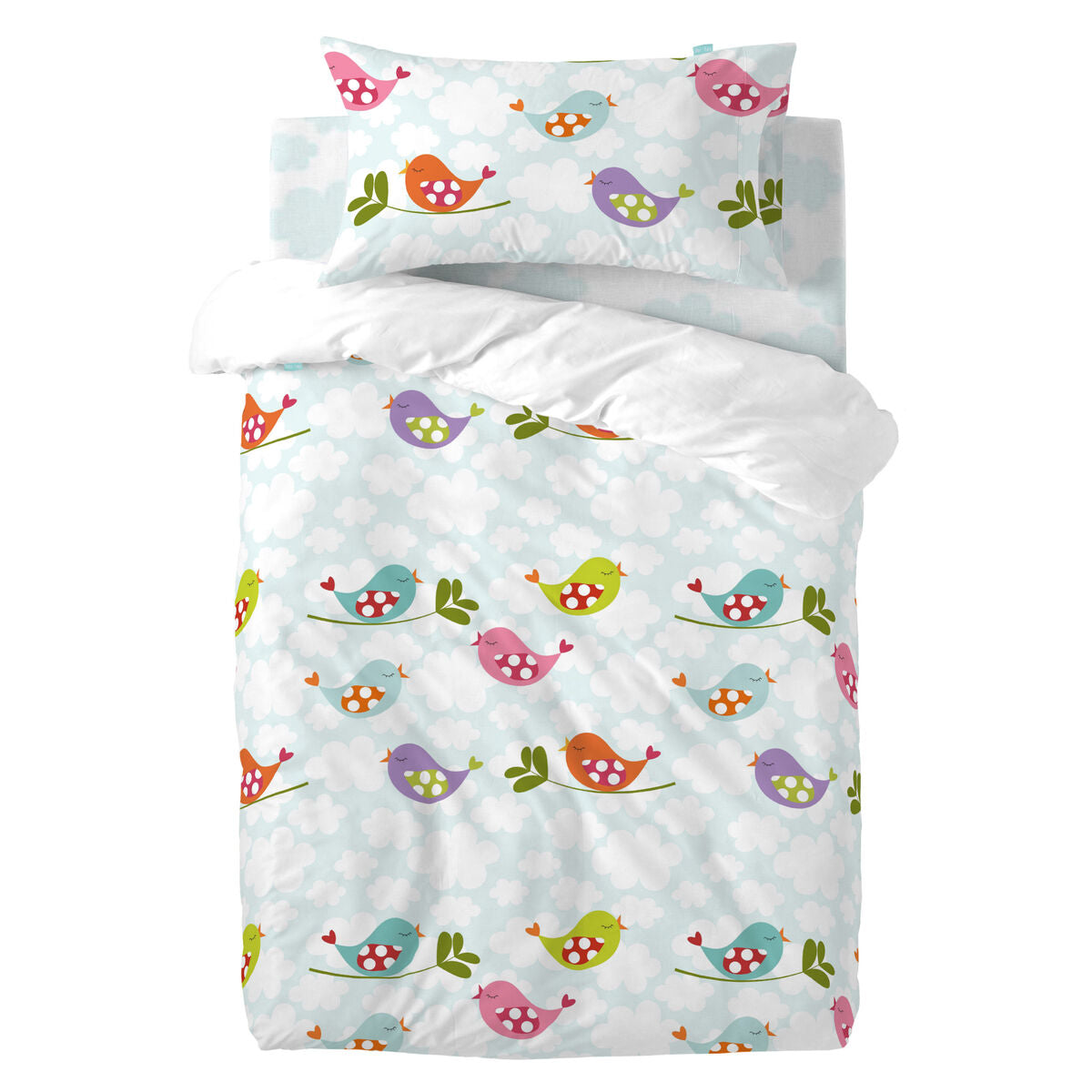 Duvet cover set HappyFriday Mr Fox Little birds Multicolour Baby Crib 2 Pieces