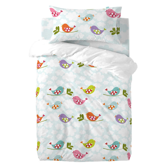 Duvet cover set HappyFriday Mr Fox Little birds Multicolour Baby Crib 2 Pieces