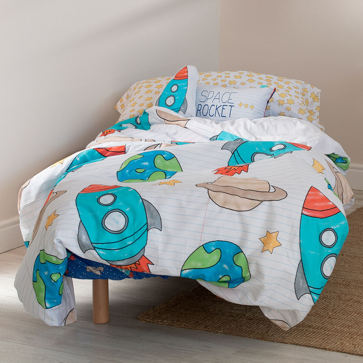 Duvet cover set HappyFriday Mr Fox Space Rocket Multicolour 2 Pieces