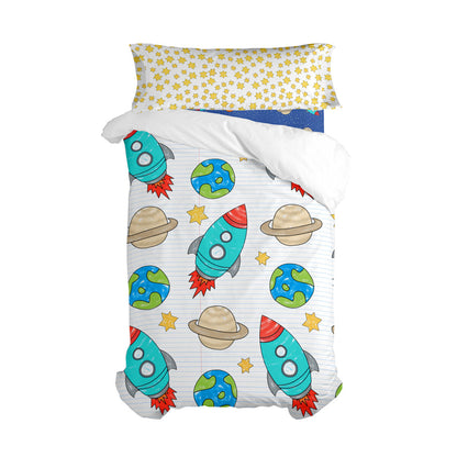 Duvet cover set HappyFriday Mr Fox Space Rocket Multicolour 2 Pieces