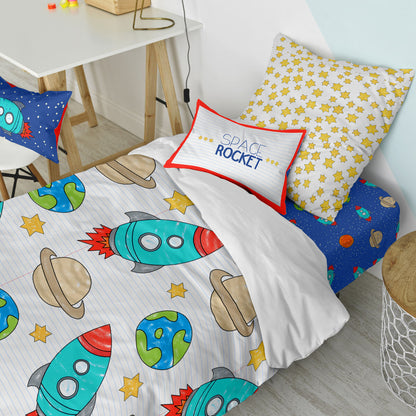 Duvet cover set HappyFriday Mr Fox Space rocket Multicolour Single 2 Pieces