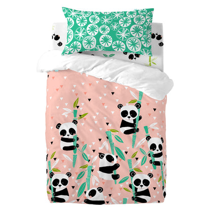 Duvet cover set HappyFriday Moshi Moshi Panda Garden Pink Baby Crib 2 Pieces