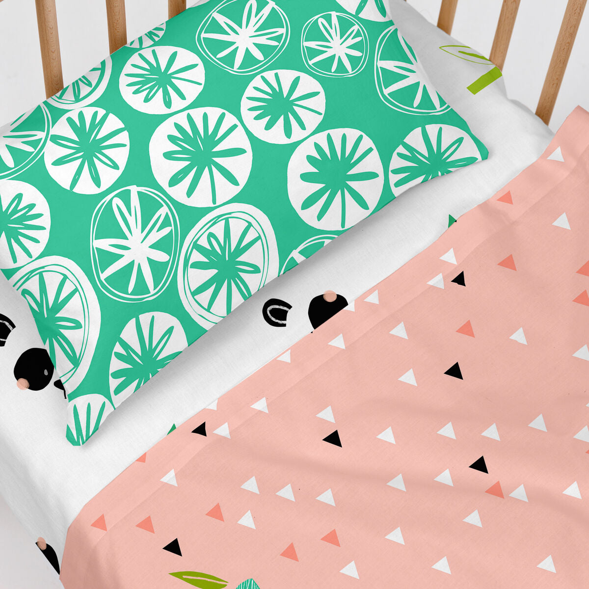 Bedding set HappyFriday Moshi Moshi Panda garden Pink Baby Crib 2 Pieces