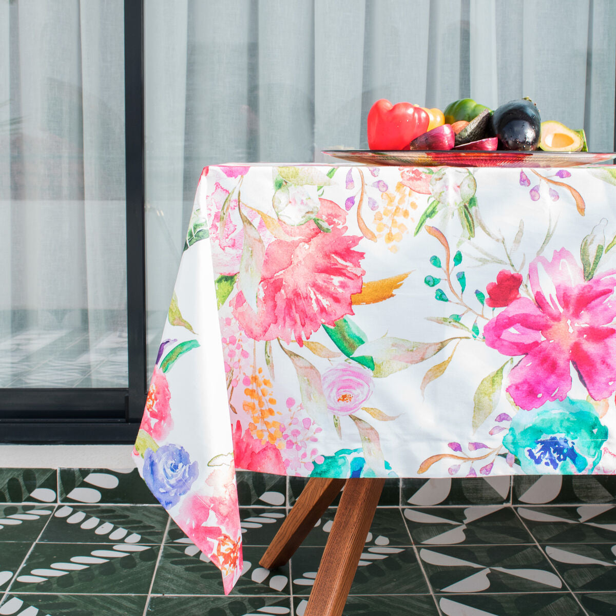 Tablecloth HappyFriday Pink bloom Multicolour 150 x 150 cm