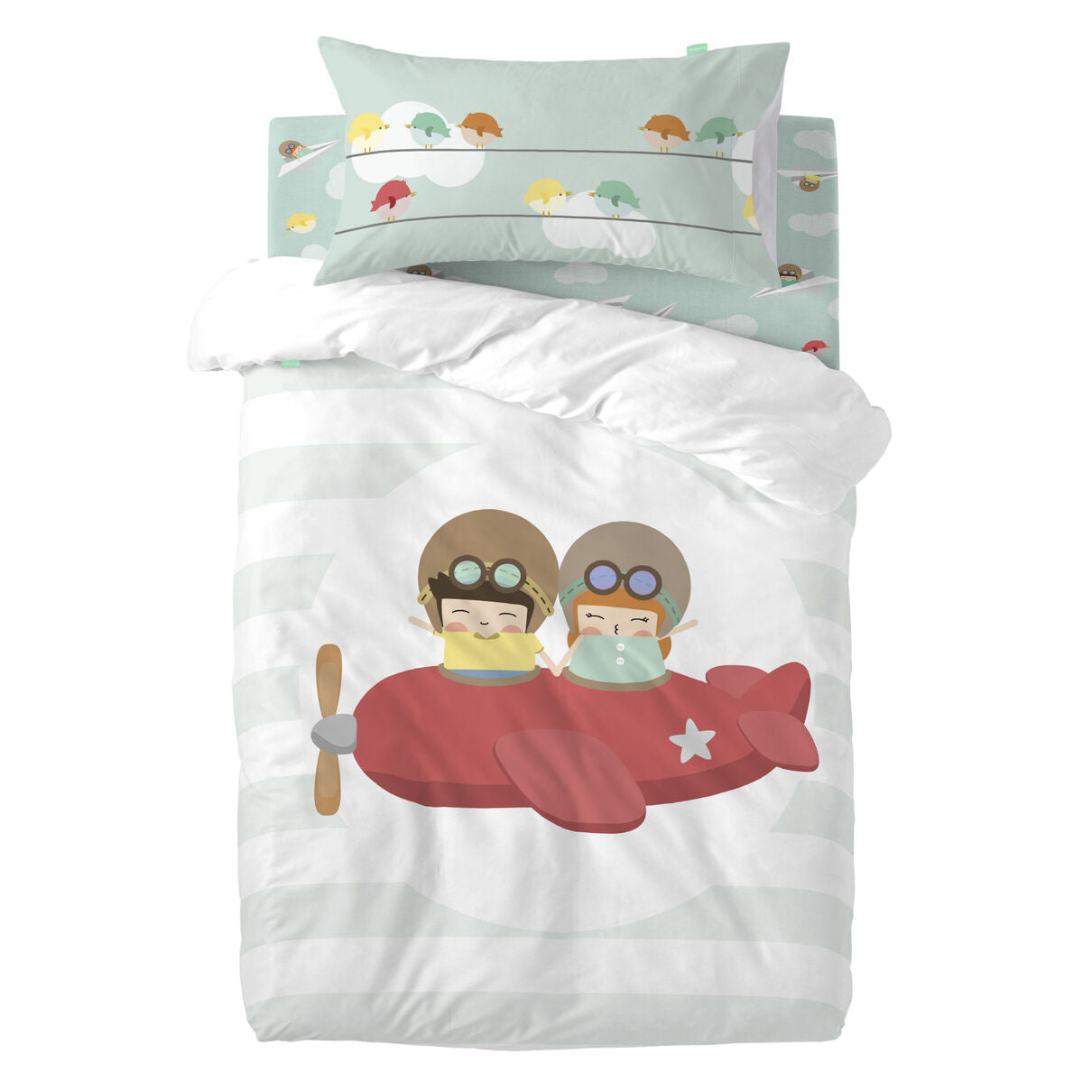 Duvet cover set HappyFriday Happynois Learning To Fly Multicolour Baby Crib 2 Pieces HappyFriday