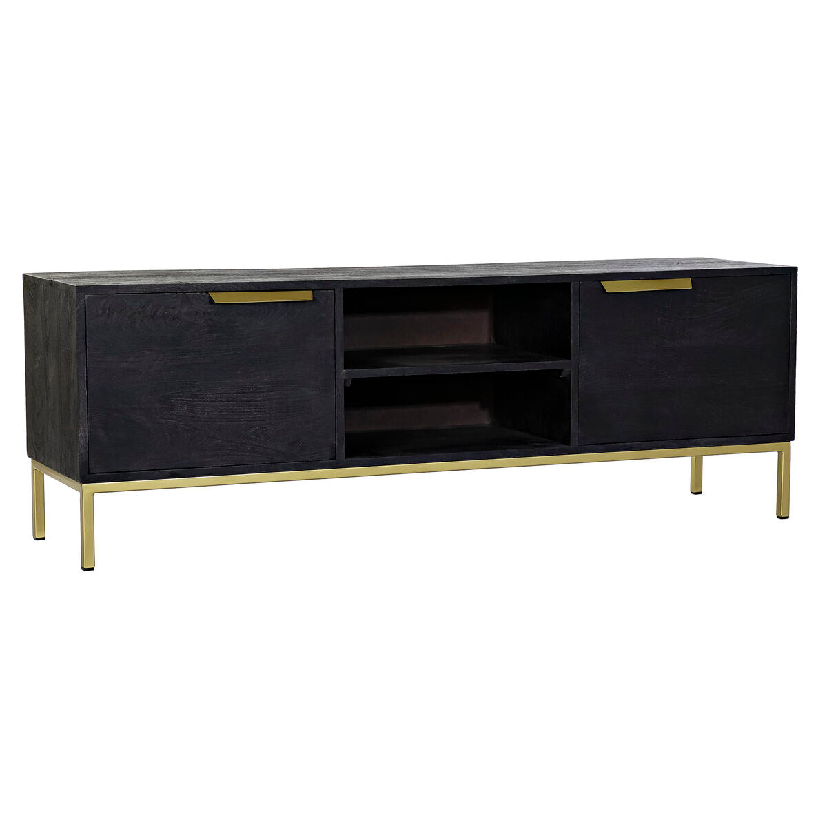 TV furniture DKD Home Decor Black Metal Golden Mango wood (147 x 40 x 51 cm) DKD Home Decor