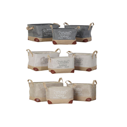 Basket set DKD Home Decor Beige Grey Light brown 40 x 30 x 24 cm Polyester Wood 3 Pieces (3 Units)