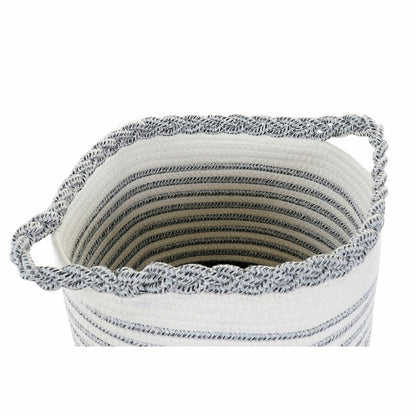 Basket set DKD Home Decor White Brown Black Grey Stripes Boho 30 x 30 x 30 cm Plastic 2 Pieces (2 Units) (4 pcs)