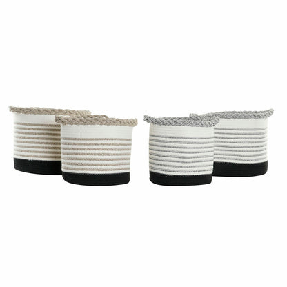 Basket set DKD Home Decor White Brown Black Grey Stripes Boho 30 x 30 x 30 cm Plastic 2 Pieces (2 Units) (4 pcs)