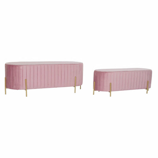 Bench DKD Home Decor Pink Golden Metal Polyester Velvet (123 x 50 x 45 cm) DKD Home Decor