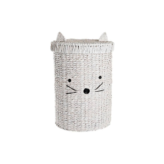 Laundry basket DKD Home Decor White Children's Cat 42 x 42 x 63 cm Fibre (2 Units)