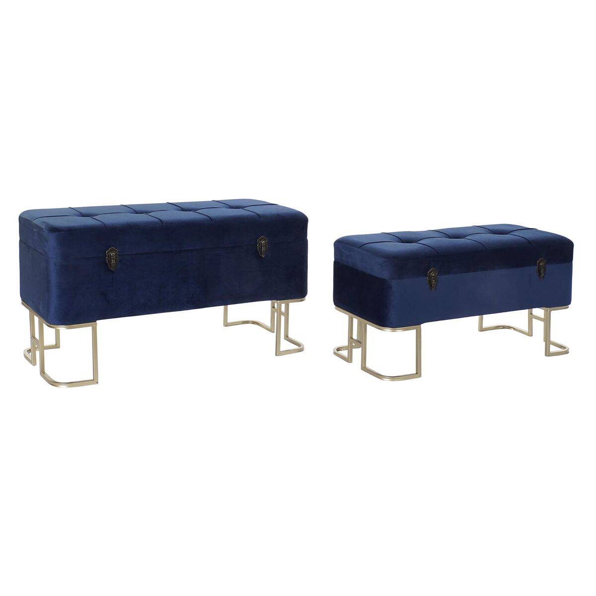 Bench DKD Home Decor Blue Golden Metal Velvet (90 x 40 x 47 cm)