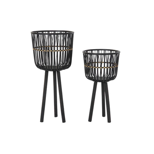 Set of pots DKD Home Decor Black Bamboo Colonial 36 x 36 x 78 cm (2 Units)