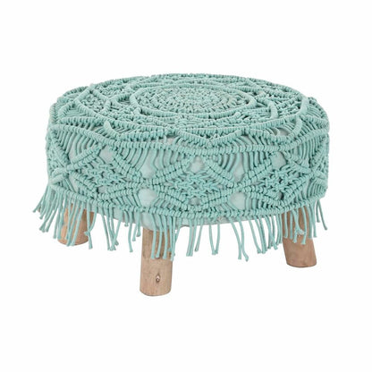 Footrest DKD Home Decor 53 x 53 x 31 cm Natural Wood Brown Green 50 x 50 x 30 cm Macrame Boho