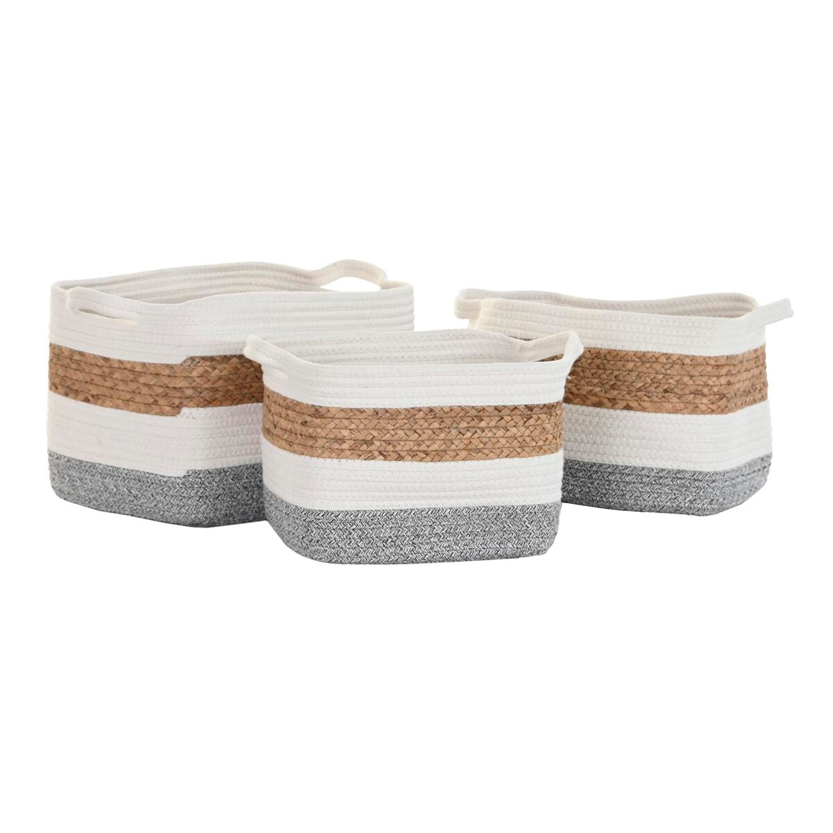 Basket set DKD Home Decor White Natural Fibre 36 x 27 x 27 cm 3 Pieces