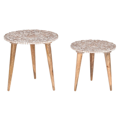 Set of 2 tables Home ESPRIT White Natural 45 x 45 x 45 cm