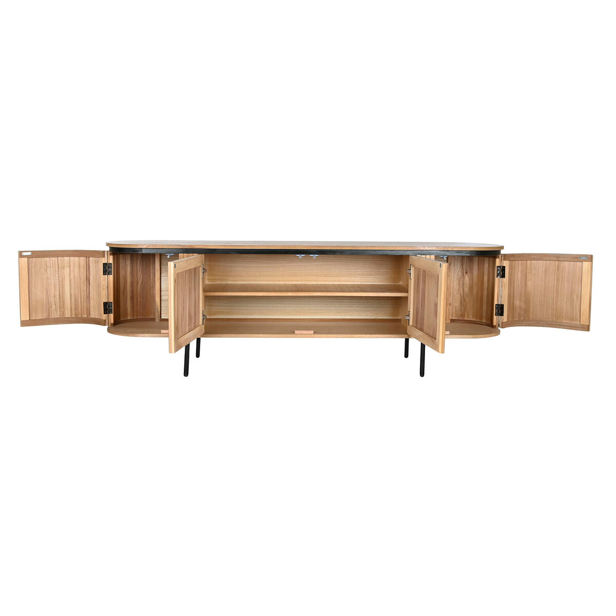 TV furniture Home ESPRIT Black Natural Metal Paolownia wood 180 x 40 x 55 cm