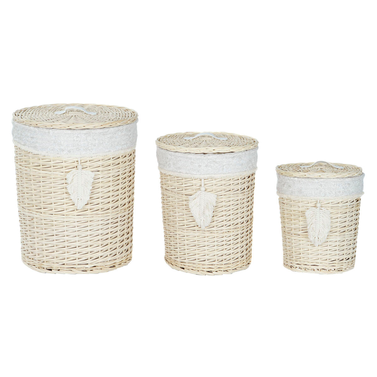 Laundry basket Home ESPRIT Cream Natural 3 Pieces 45 x 45 x 55 cm