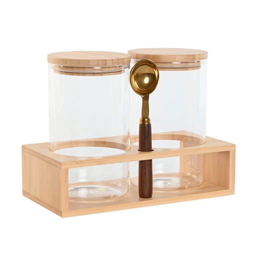 2 Tubs Home ESPRIT Golden Natural Bamboo Borosilicate Glass 24 x 12 x 18,5 cm - byKim