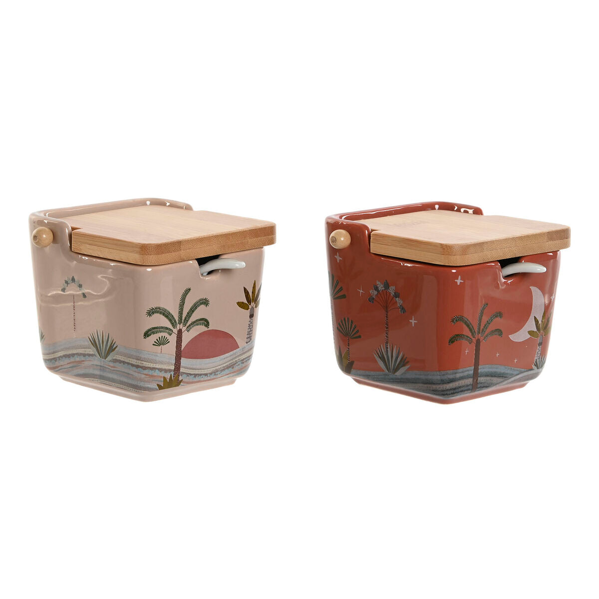 Sugar Bowl Home ESPRIT Beige Pink Terracotta Lilac Bamboo Dolomite 7,5 x 7,5 x 7,5 cm (2 Units)