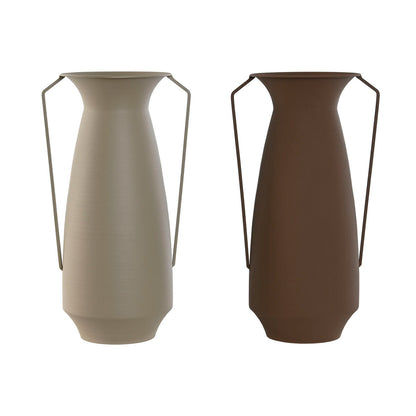 Vase Home ESPRIT Brown Beige Metal 25 x 25 x 44 cm (2 Units)