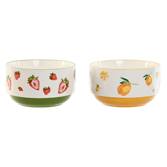 Salad Bowl Home ESPRIT Yellow Red Green Porcelain 21 x 21 x 12 cm (2 Units) Home ESPRIT