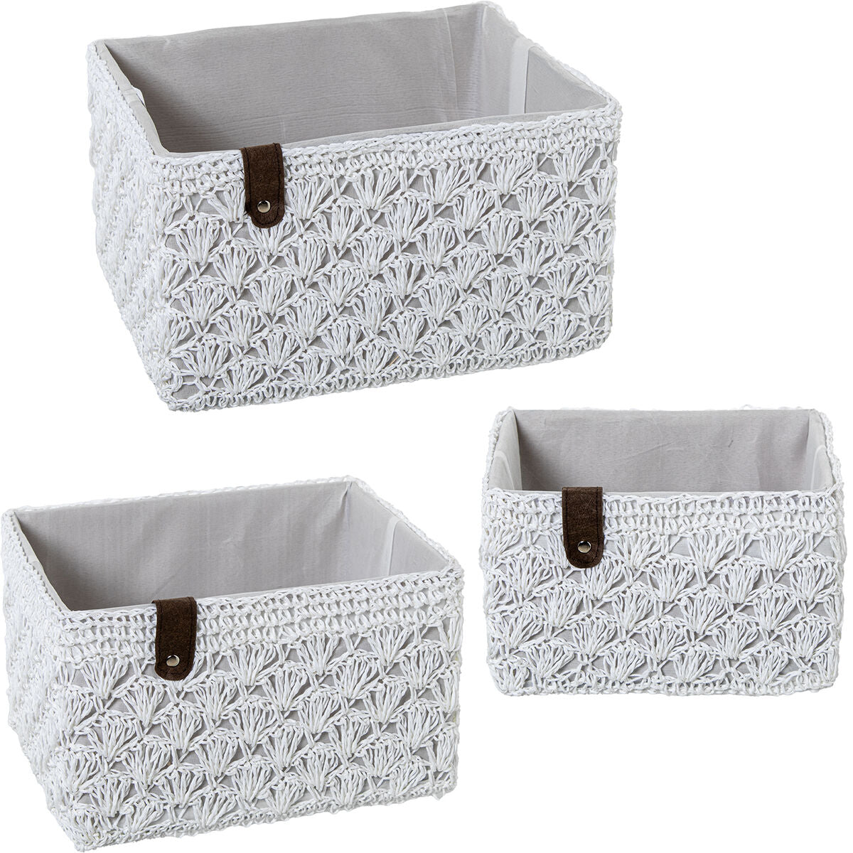 Set of Baskets Alexandra House Living 03815 White wicker Rattan Natural Fibre (3 Units)