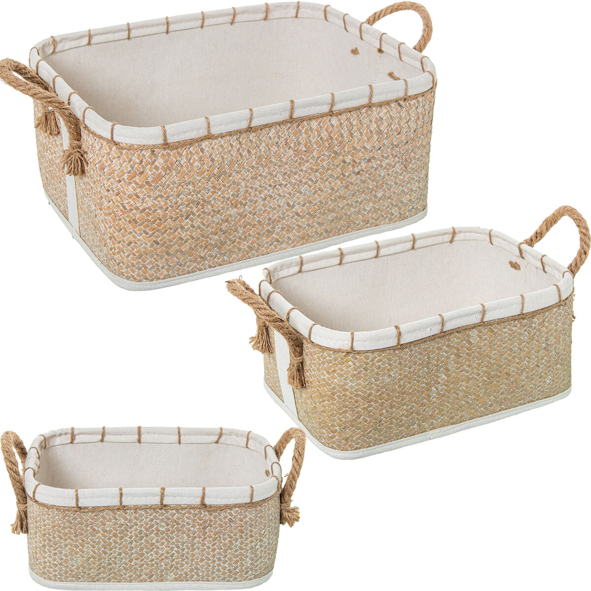 Set of Baskets Alexandra House Living 03826 White Brown wicker Rattan Natural Fibre (3 Units)