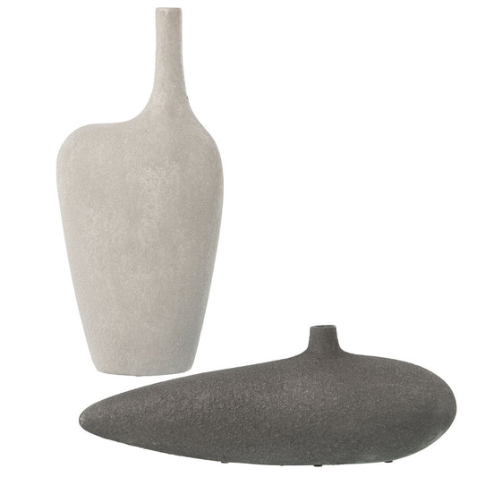 Set of 2 Vases Alexandra House Living White Grey Ceramic