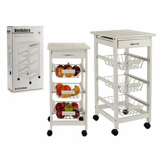 Vegetable trolley White Metal Pine Tile 37 x 76 x 37 cm 3 tier stand Kinvara