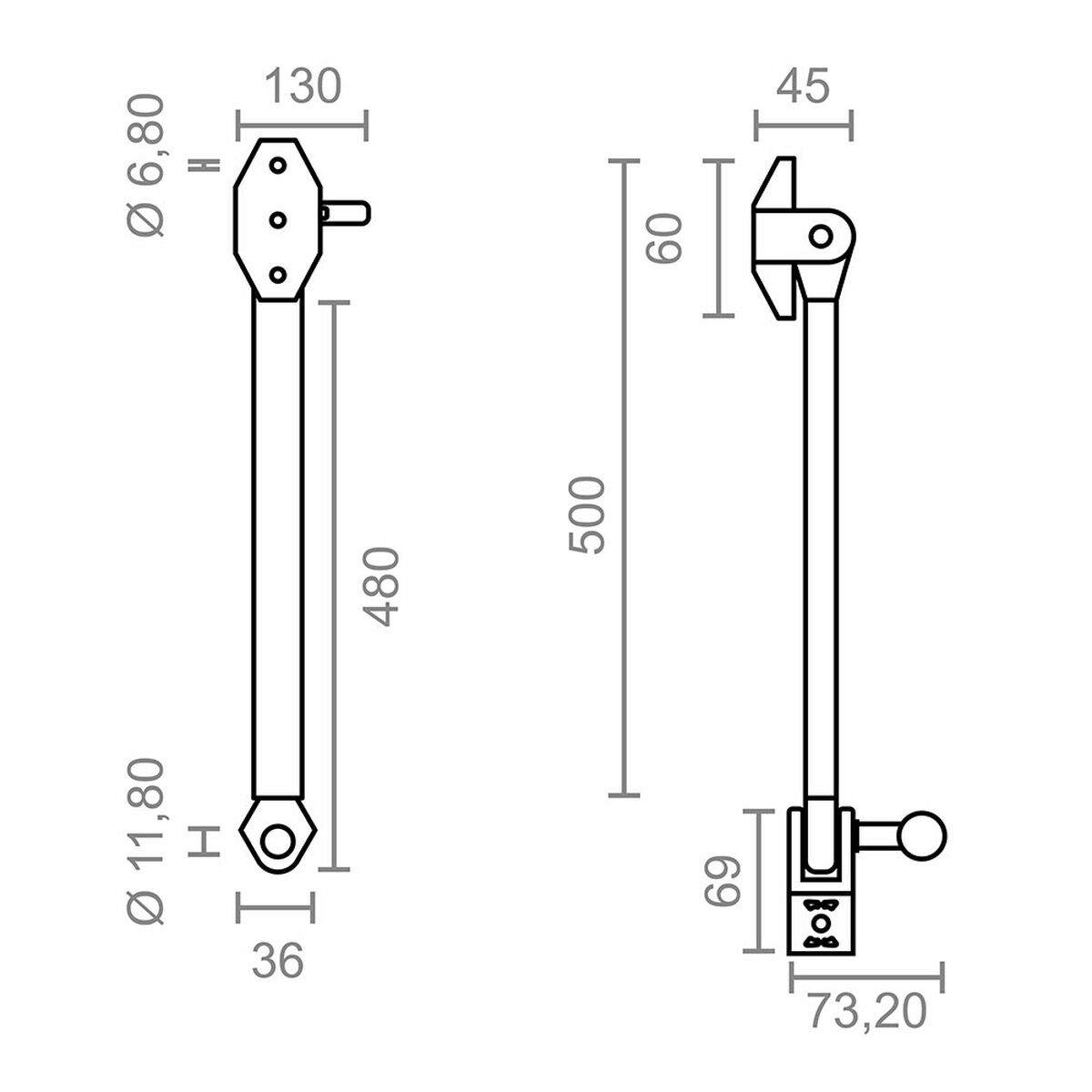 Awning crank handle Micel TLD10 White 50 cm Small