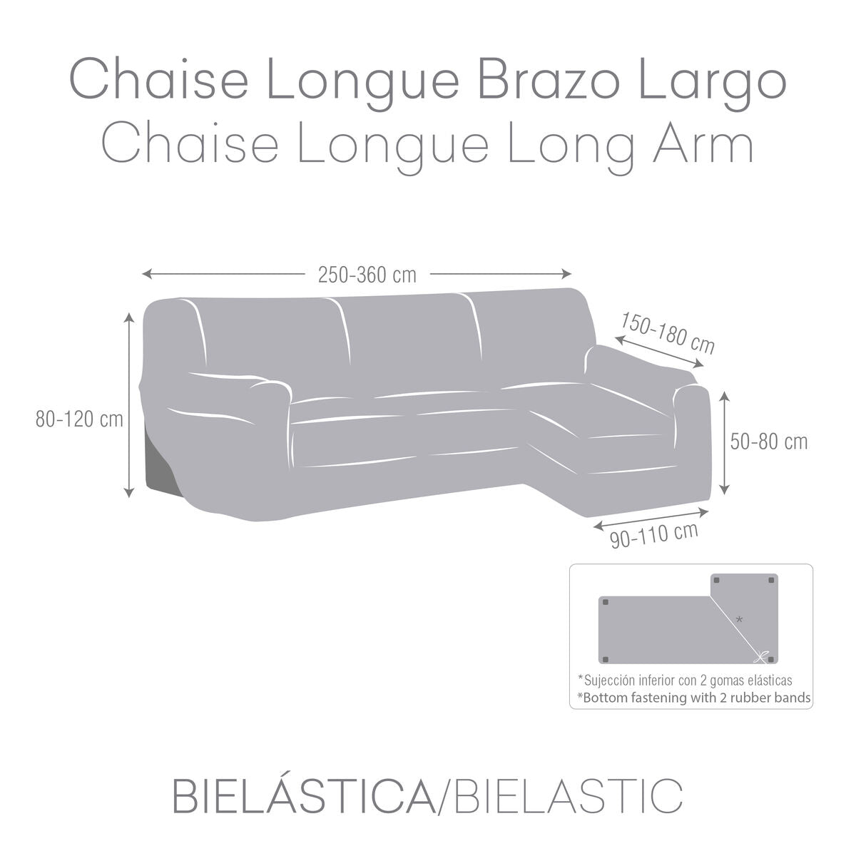 Right short arm chaise longue cover Eysa ROC Light grey 180 x 120 x 360 cm