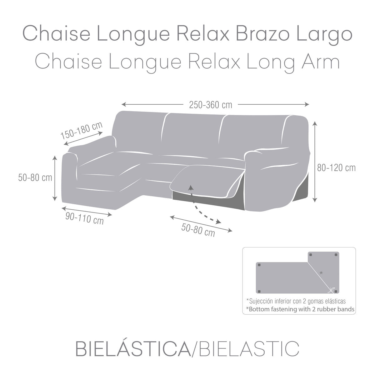 Left long arm chaise longue cover Eysa ROC White 180 x 120 x 360 cm