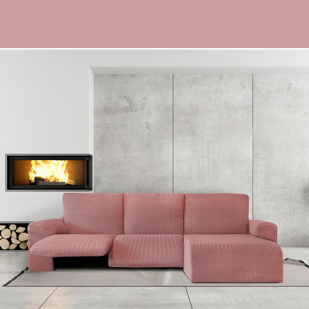 Right short arm chaise longue cover Eysa JAZ Pink 120 x 120 x 360 cm