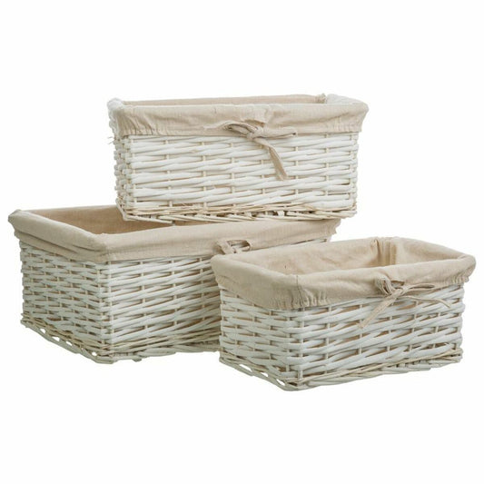 Laundry basket Alexandra House Living White wicker Willow wood 3 Pieces Alexandra House Living