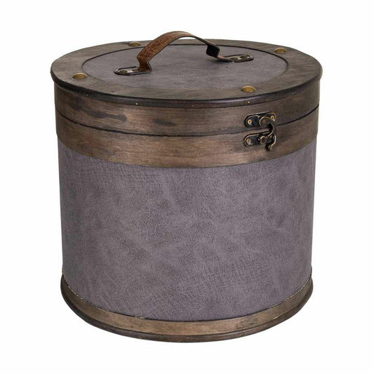 Storage Box with Lid Alexandra House Living Brown Grey PVC Wood Metal 30 x 27 x 30 cm Circular Alexandra House Living