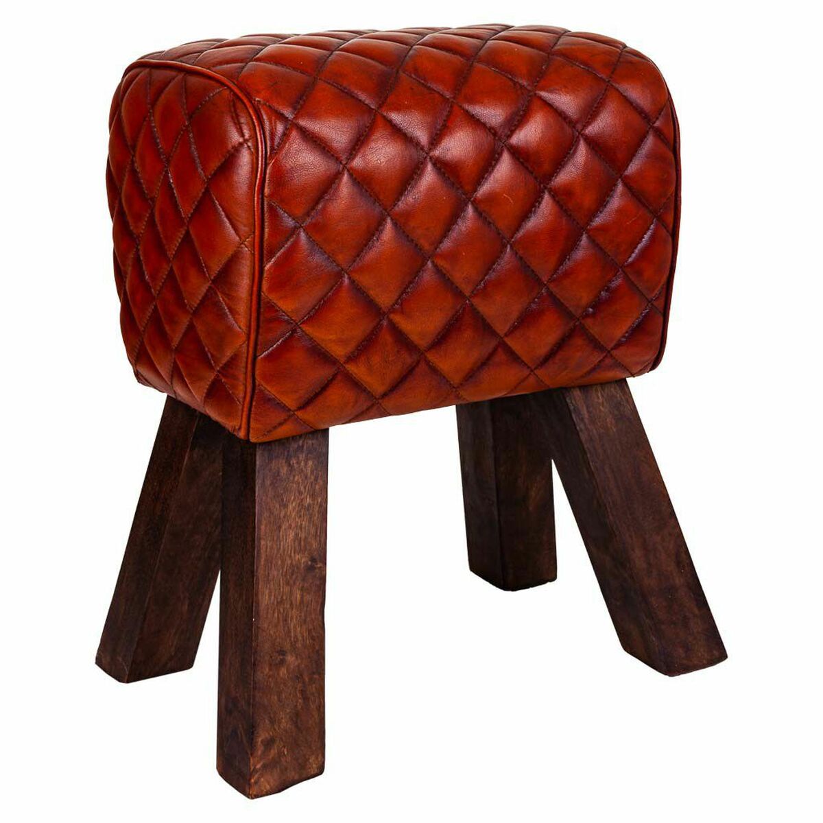 Stool Alexandra House Living Brown Leather Mango wood 51 x 30 x 41 cm