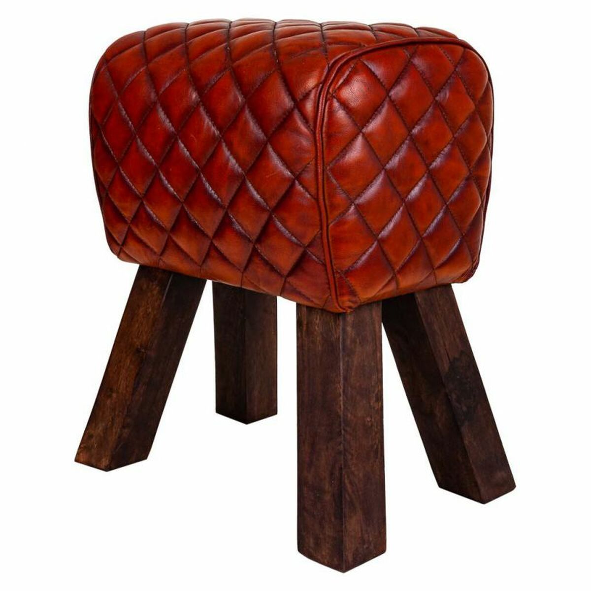 Stool Alexandra House Living Brown Leather Mango wood 51 x 30 x 41 cm