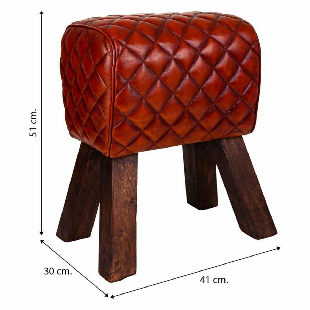 Stool Alexandra House Living Brown Leather Mango wood 51 x 30 x 41 cm