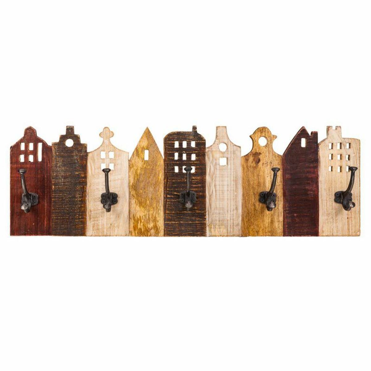 Wall mounted coat hanger Alexandra House Living Iron Mango wood Houses 10 x 25 x 81 cm