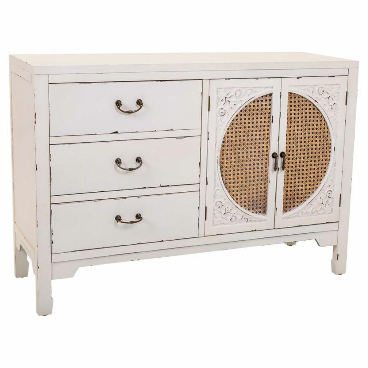 Sideboard Alexandra House Living White Rattan Fir wood 36 x 73 x 106 cm