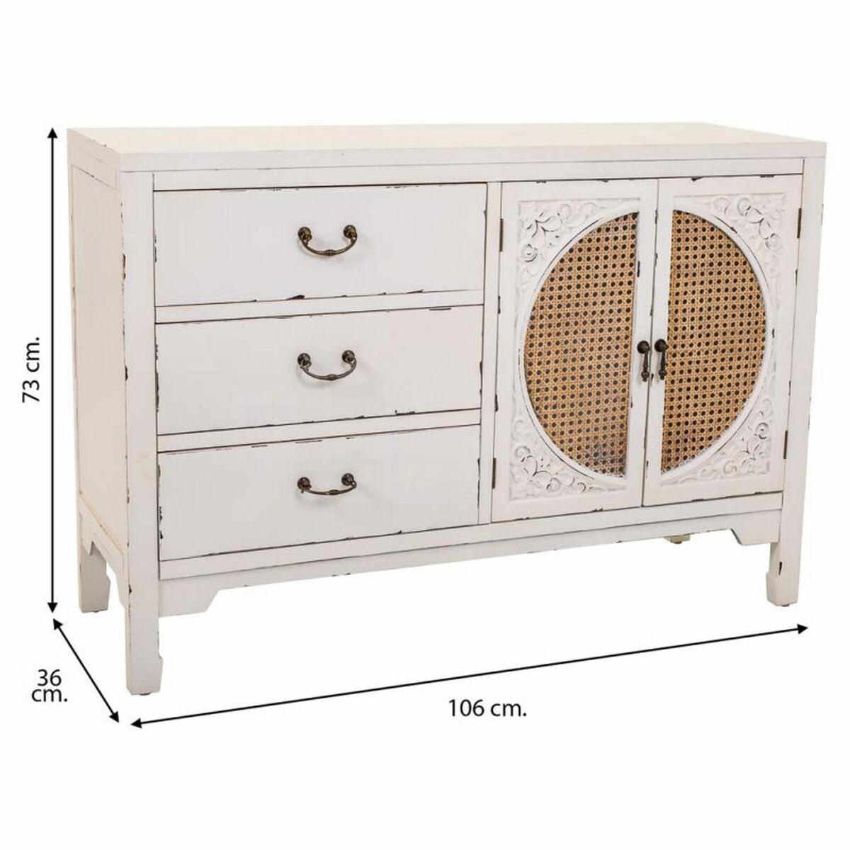 Sideboard Alexandra House Living White Rattan Fir wood 36 x 73 x 106 cm