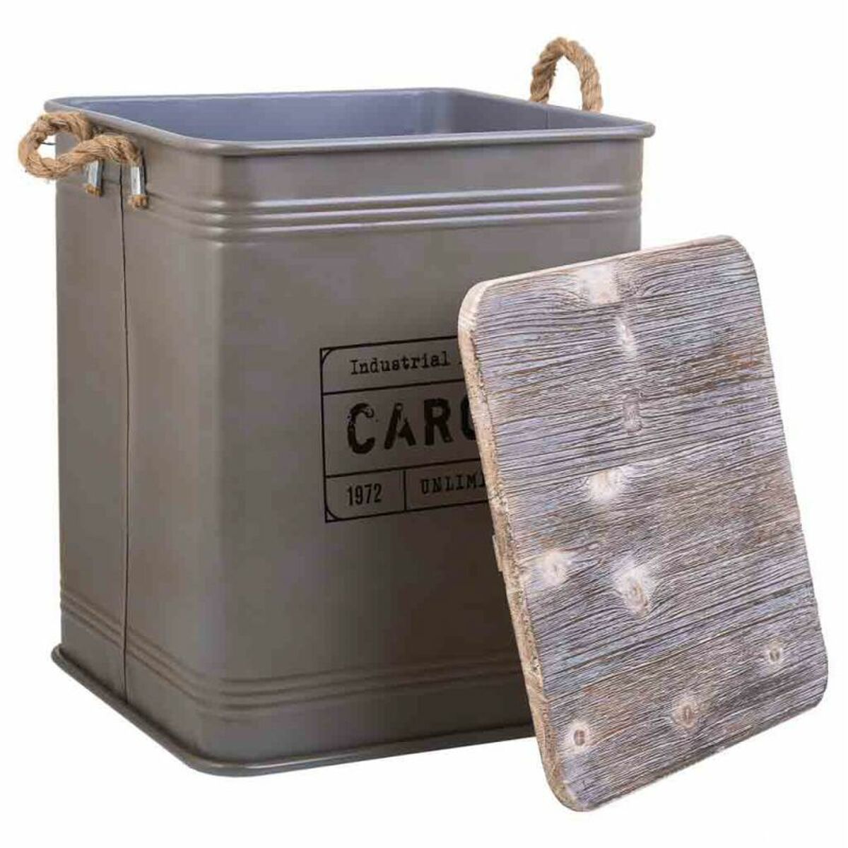 Laundry basket Alexandra House Living Cargo Grey Hemp Metal Fir wood