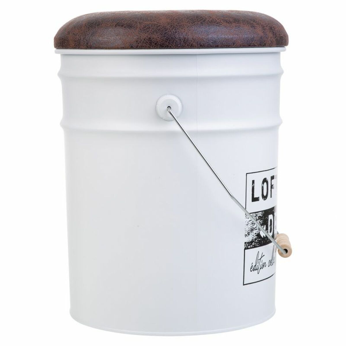 Bucket Alexandra House Living White Hemp Metal Fir wood 35 x 31 x 40 cm With lid With handle