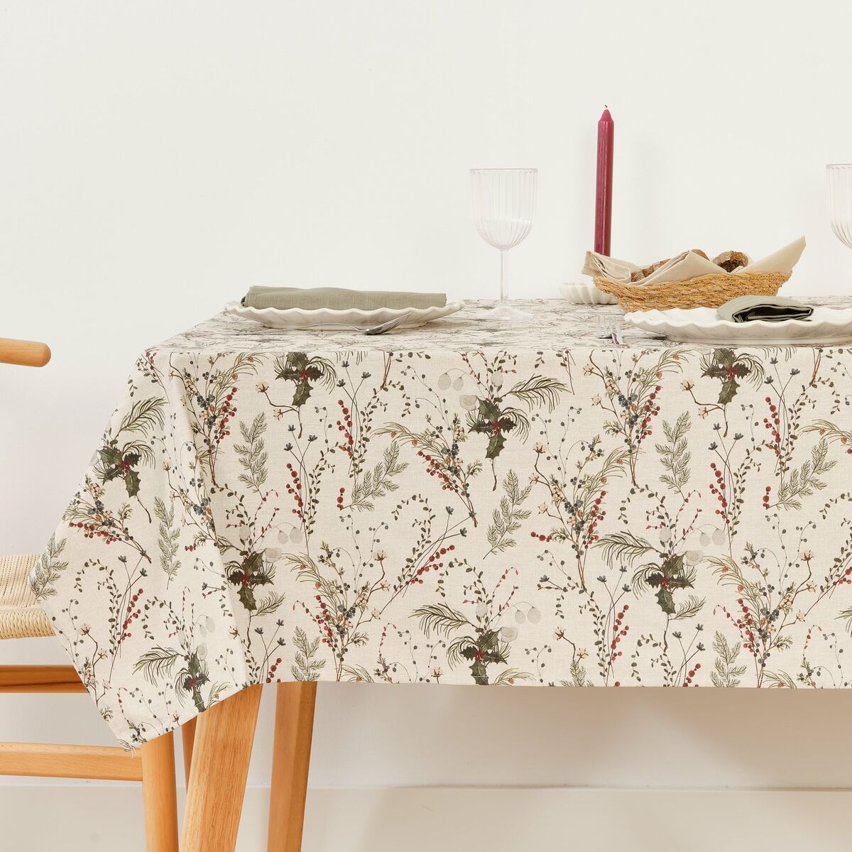 Stain-proof resined tablecloth Belum Christmas Mistletoe Red Green Natural 300 x 140 cm